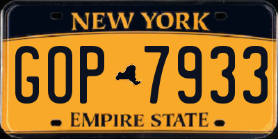 NY license plate GOP7933