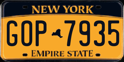 NY license plate GOP7935