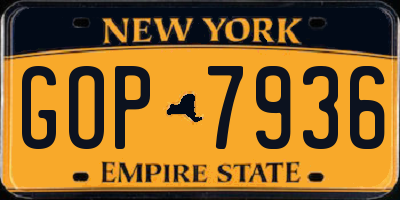 NY license plate GOP7936