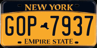 NY license plate GOP7937