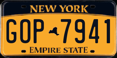 NY license plate GOP7941