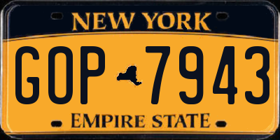 NY license plate GOP7943