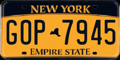 NY license plate GOP7945