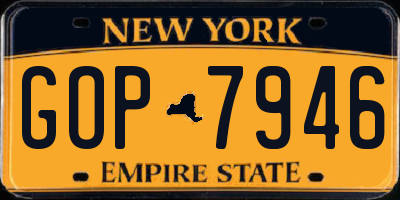 NY license plate GOP7946