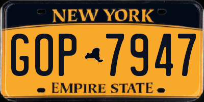 NY license plate GOP7947