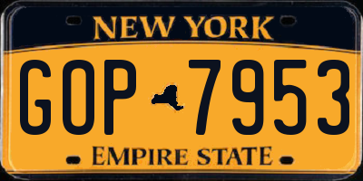 NY license plate GOP7953