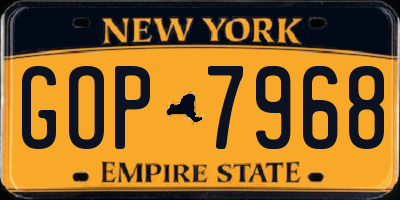 NY license plate GOP7968