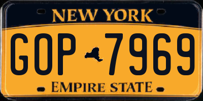 NY license plate GOP7969