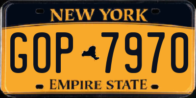 NY license plate GOP7970
