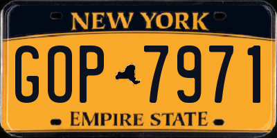NY license plate GOP7971