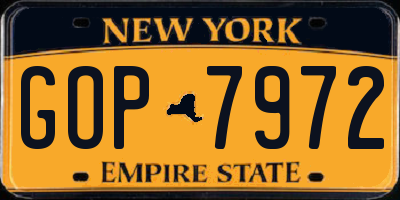 NY license plate GOP7972