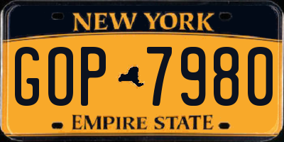 NY license plate GOP7980