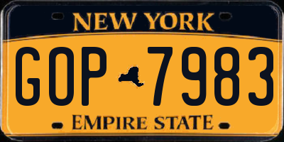 NY license plate GOP7983