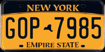 NY license plate GOP7985