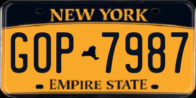 NY license plate GOP7987