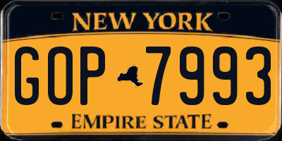 NY license plate GOP7993