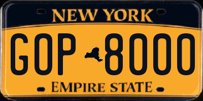 NY license plate GOP8000