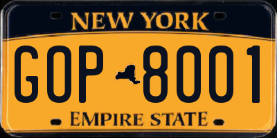 NY license plate GOP8001
