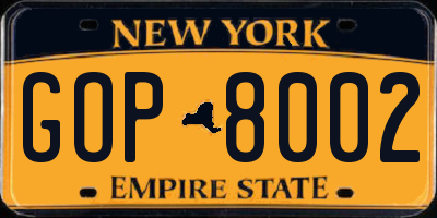 NY license plate GOP8002