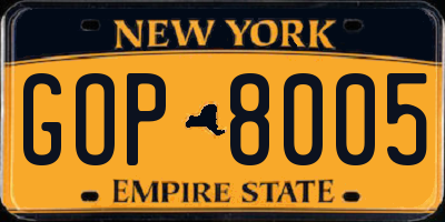 NY license plate GOP8005