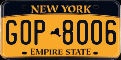 NY license plate GOP8006