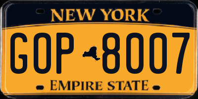 NY license plate GOP8007