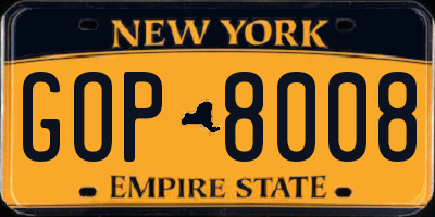 NY license plate GOP8008