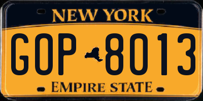 NY license plate GOP8013