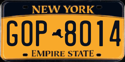 NY license plate GOP8014