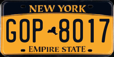 NY license plate GOP8017