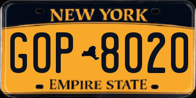 NY license plate GOP8020