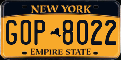 NY license plate GOP8022