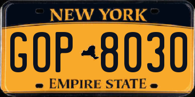 NY license plate GOP8030