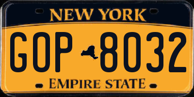 NY license plate GOP8032