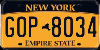 NY license plate GOP8034