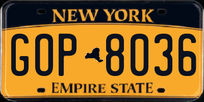 NY license plate GOP8036