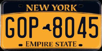NY license plate GOP8045
