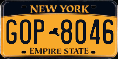 NY license plate GOP8046
