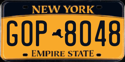 NY license plate GOP8048