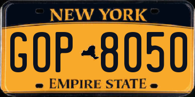NY license plate GOP8050