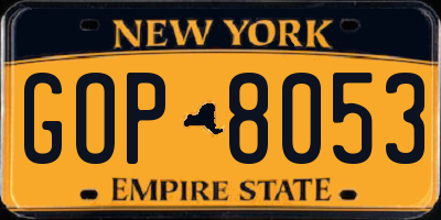 NY license plate GOP8053