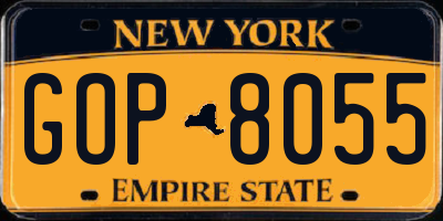 NY license plate GOP8055
