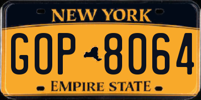 NY license plate GOP8064