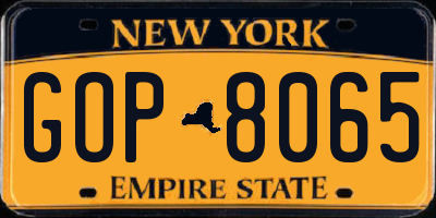 NY license plate GOP8065
