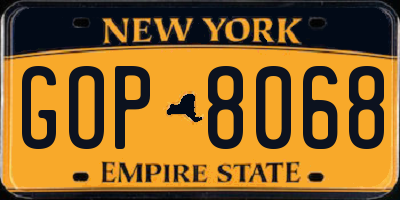 NY license plate GOP8068