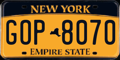 NY license plate GOP8070