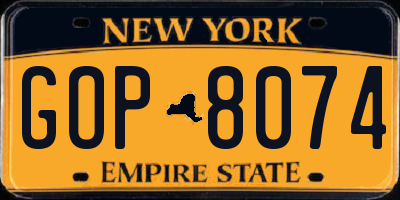NY license plate GOP8074