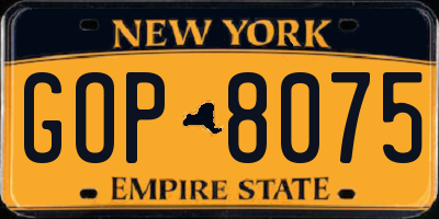 NY license plate GOP8075