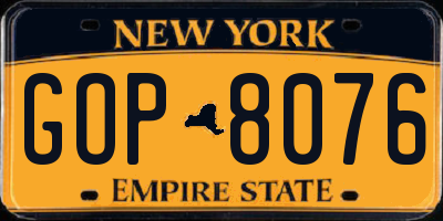 NY license plate GOP8076