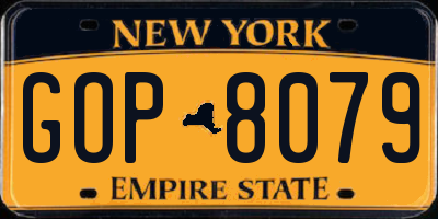 NY license plate GOP8079